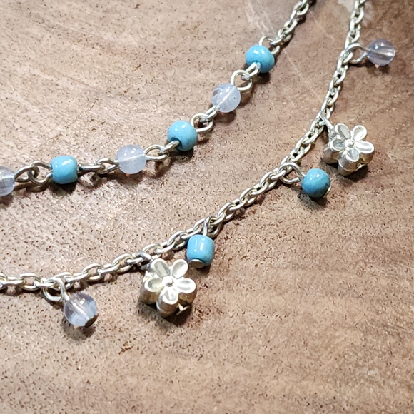 Jewelry - Choker Necklace With Blue Glass, Clear Acrylic & Silver Toned Star Charms